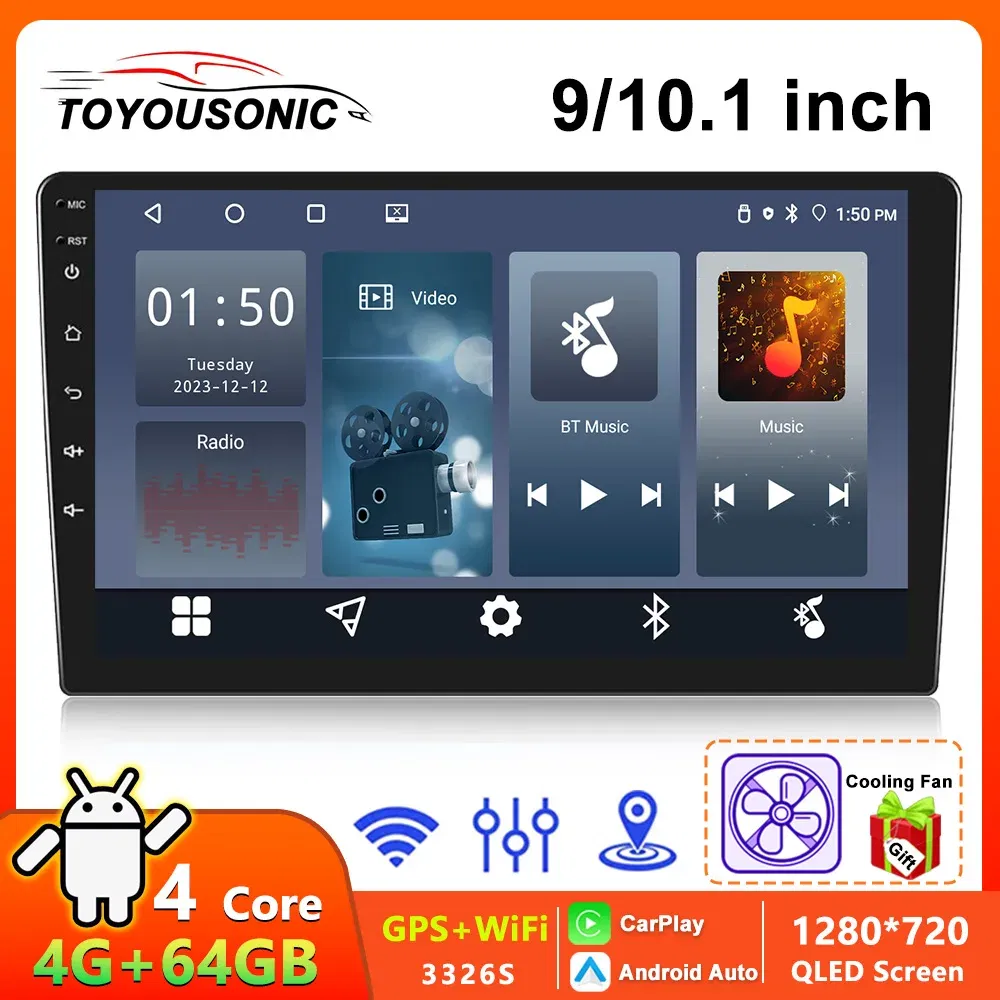 Color: GRAY - TOYOUSONIC 2 Din 9/10 Inch Android Car Radio 4G 64G Universal Multimedia Player Carplay Android Auto Autoradio Stereo Bluetooth