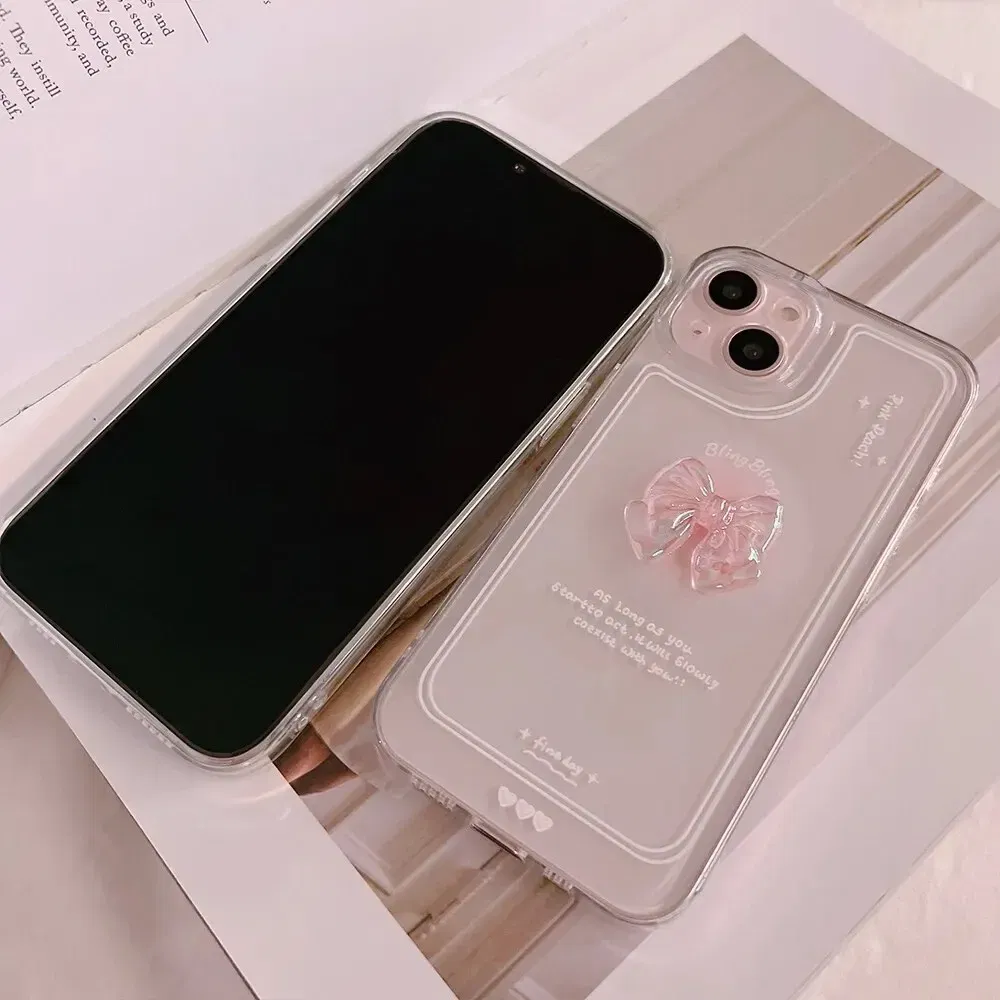 Material: PU, Color: WHITE - NEW 3D Bow Transparent Mobile Phone Case For IPhone 15 14 Plus 13 Pro Max 12 Pro 11 Stereo Crystal Candy Cute Full Soft Cover