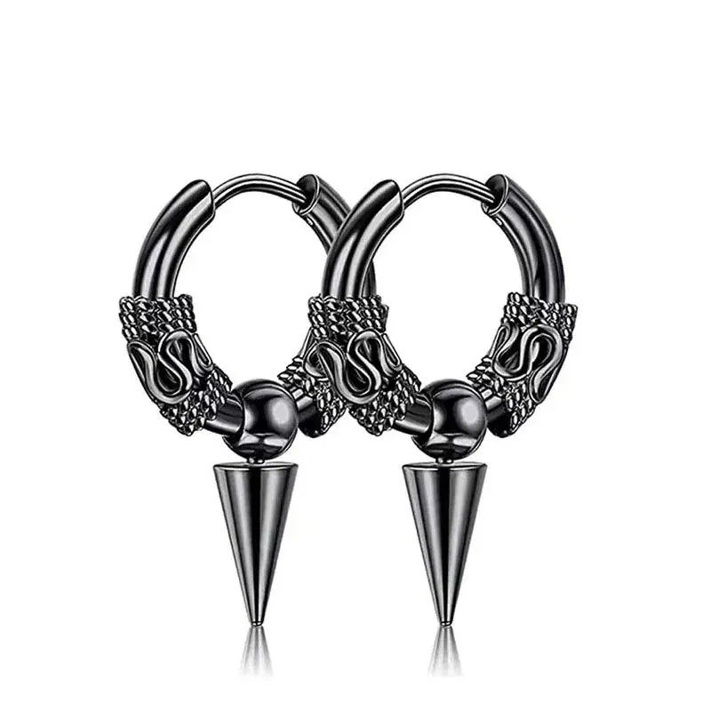 Metal Color: Rhodium Plated - 2pcs Fashion Cross Feather Stud Earrings, Punk Rock Style For Women Men High Quality Stainless Steel Hiphop Ear Jewelry