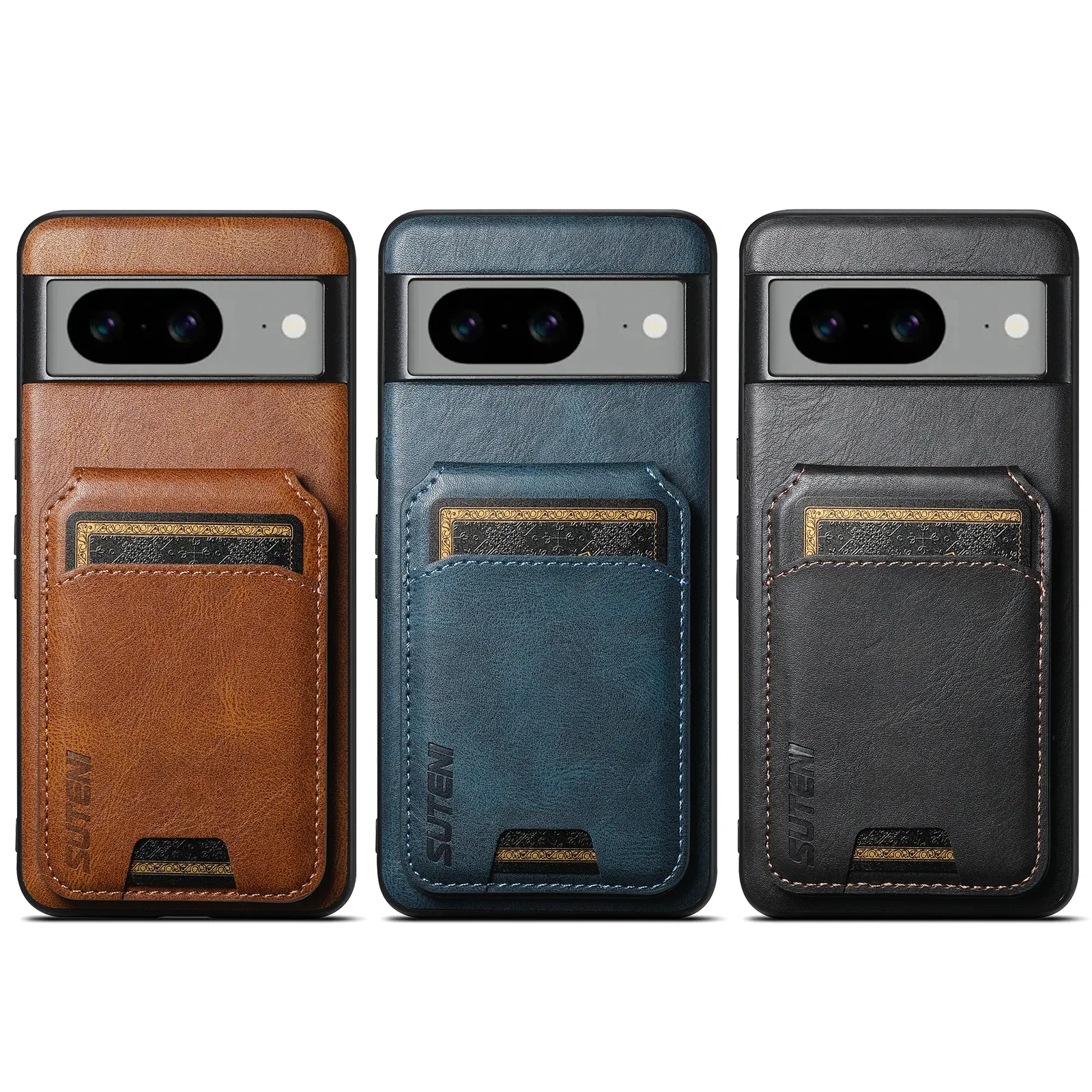 Color: Coffee, Material: Nylon - SUTENI Card Holder Leather Pocket Wallet Phone Case Stand For Google Pixel 8A 8Pro 7 7Pro 7A 6 6Pro 6A