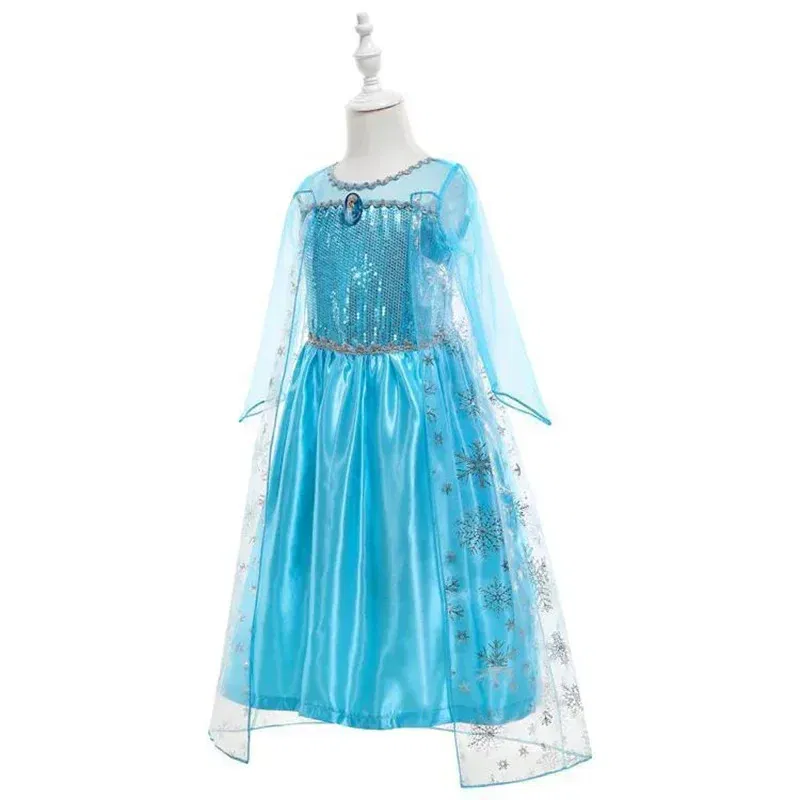 Color: Blue, Kid Size: 14 - Disney Girls Cospaly Snow Queen Elsa Costumes Kids Carnival Party Prom Gown Robe-Playing Children Clothes Frozen Princess Dress