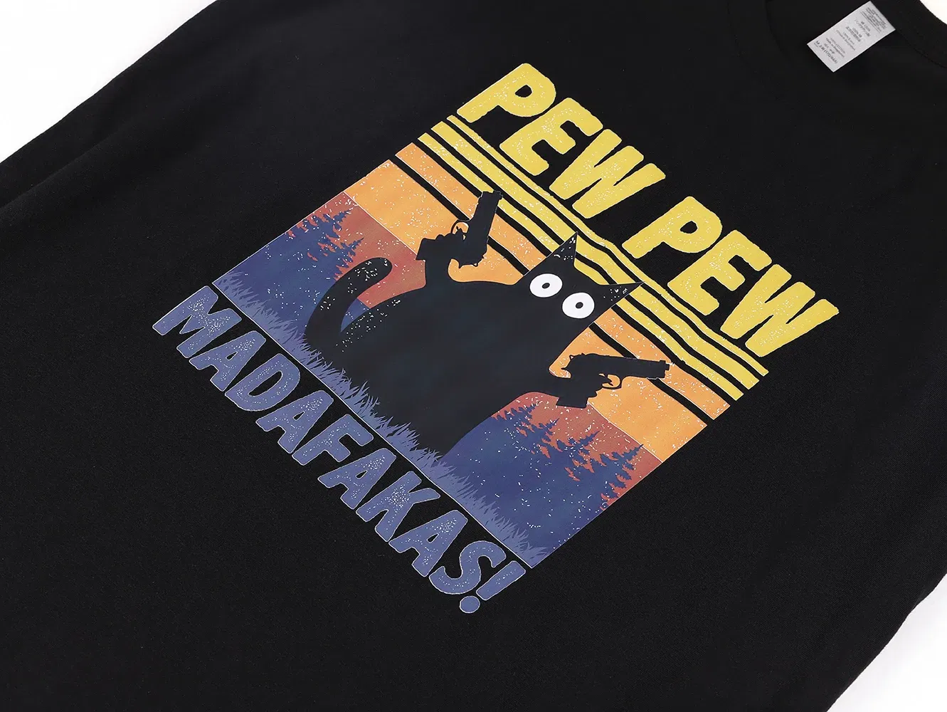 Color: WHITE, Size: XXXL - Pew Pew Madafakas Tshirt Men Short Sleeve Novelty Funny Cat T Shirt Cotton Oversize Tops Shirts Tee T-Shirt Crew Neck Streetwear