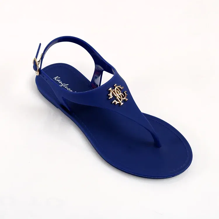 Color: Blue, Shoe Size: 39 - 2023 New Summer Women's Sandals Fashion Open Toe Jelly Flip Flops Non-slip Buckle Flat Sandals All-match Women's Sandals