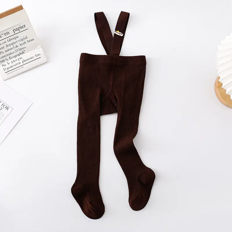 Color: Brown, Kid Size: 9M - Baby Girl Stocking 0-3 Y Infant Toddler Knit Tights Newborn Suspender Tights Pantyhose Autumn Solid High Waist Overall Legging