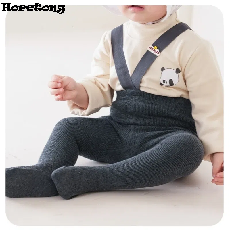 Color: Brown, Kid Size: 9M - Baby Girl Stocking 0-3 Y Infant Toddler Knit Tights Newborn Suspender Tights Pantyhose Autumn Solid High Waist Overall Legging