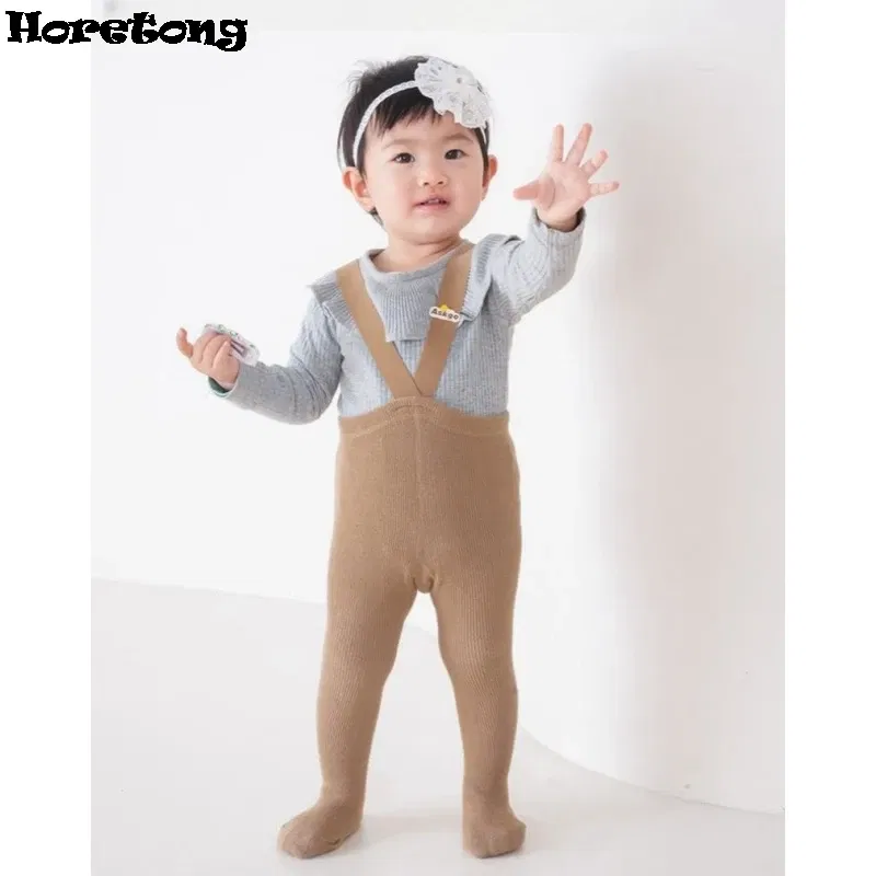 Color: Brown, Kid Size: 9M - Baby Girl Stocking 0-3 Y Infant Toddler Knit Tights Newborn Suspender Tights Pantyhose Autumn Solid High Waist Overall Legging