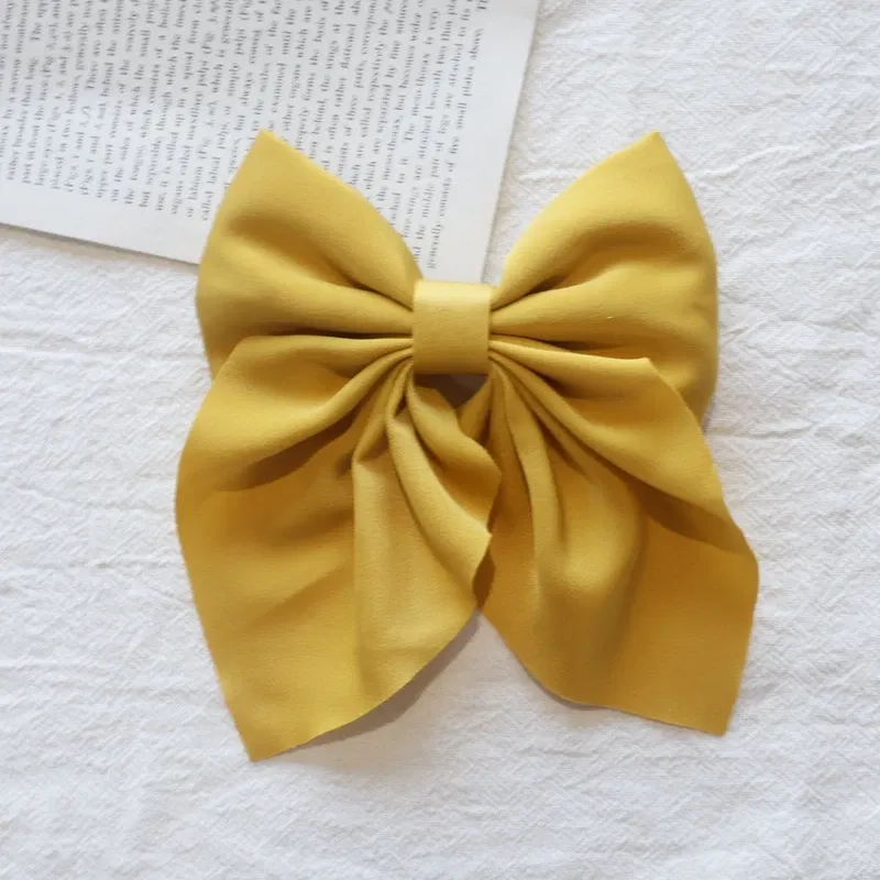 Color: GRAY - Elegant Bow Ribbon Hair Clip Fashion Simple Solid Satin Spring Clip Hair Pin Retro Headband with Clips Girls Hair Accessories