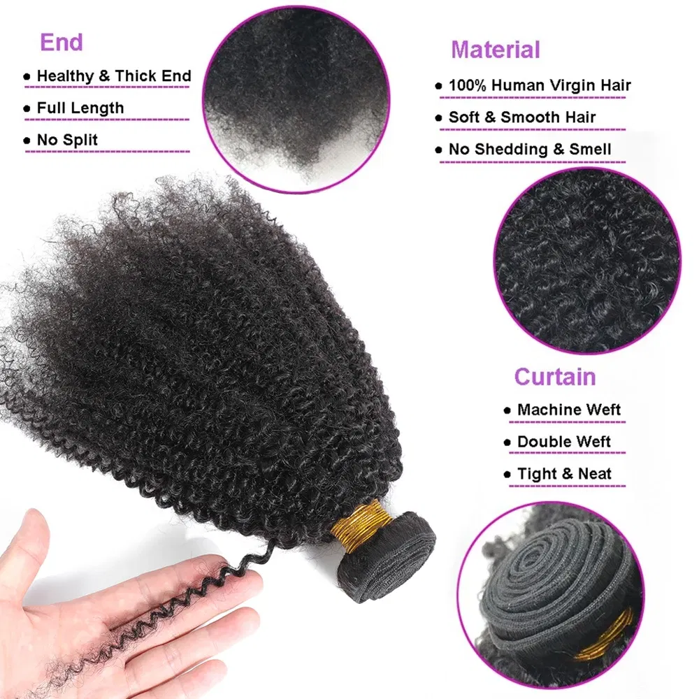 Color: Natural Color, Stretched Length: 10 10 10 - Afro Kinky Curly Bundles Brazilian 1/3 Afro Kinky Human Hair Bundles Deal 8-24" Hair Extensions Curly Human Hair Weave For Women