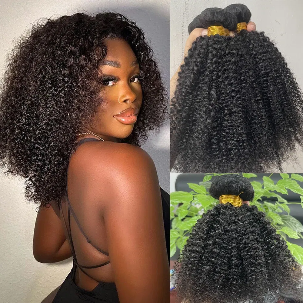 Color: Natural Color, Stretched Length: 10 10 10 - Afro Kinky Curly Bundles Brazilian 1/3 Afro Kinky Human Hair Bundles Deal 8-24" Hair Extensions Curly Human Hair Weave For Women