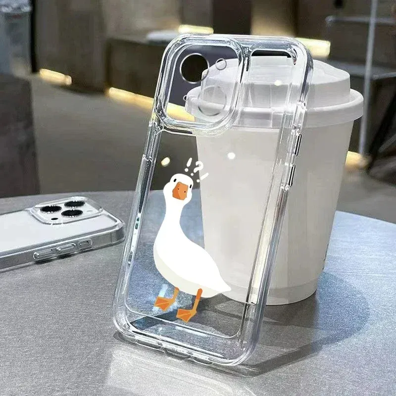Color: Blue, Compatibility by Model: iPhone 14 - Cute Duck Phone Case For iPhone 16 15 14 13 12 11 Pro Max XS X XR 7 8 Plus Mini SE 2020 2022 Mobile Funda Transparent