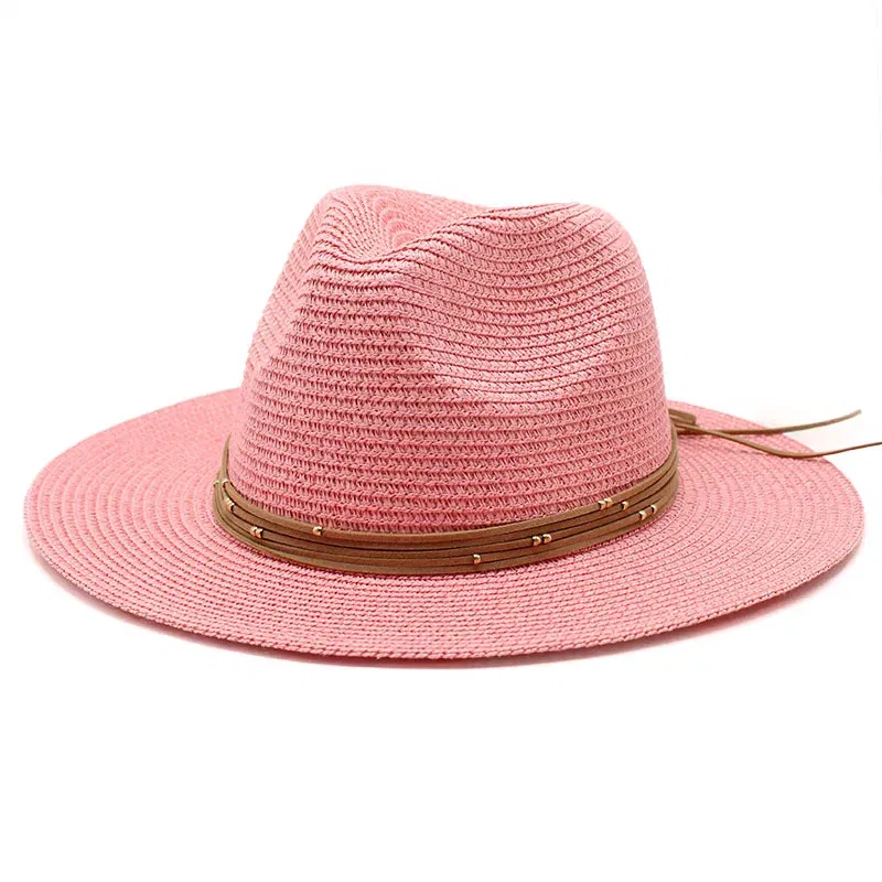 Color: Gold, Size: M - Big Size 60CM New Straw Hat 7cm Brim Summer Cooling Beach Sun Hat Outdoor Party Panama Jazz Hat Sombreros De Mujer