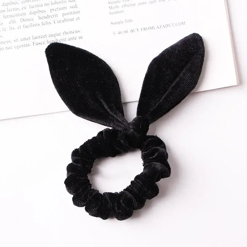 Color: SKY BLUE - New Velvet Scrunchies Girls/Women velvet Bunny Ear Knot Bow Hair Bands Rabbit Ear Hair tie Ponytail Hair Accessories