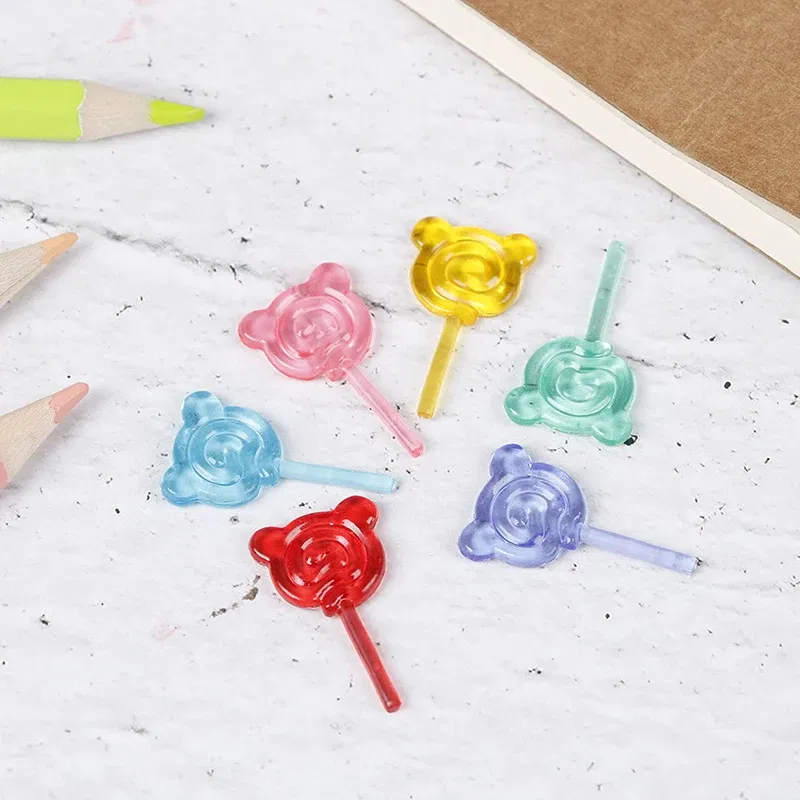 Color: WHITE - 6Pcs 1:12 Scale Doll Accessories Bear Shape Lollipop Simulation For Dollhouse Miniature Toy Doll Mini Resin Food Kitchen Gift