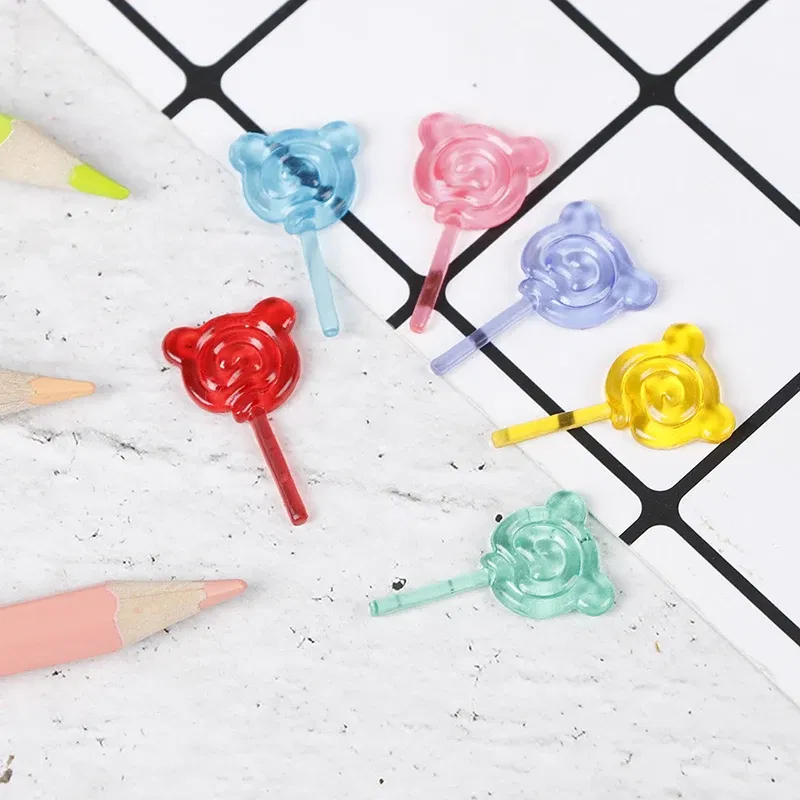 Color: WHITE - 6Pcs 1:12 Scale Doll Accessories Bear Shape Lollipop Simulation For Dollhouse Miniature Toy Doll Mini Resin Food Kitchen Gift