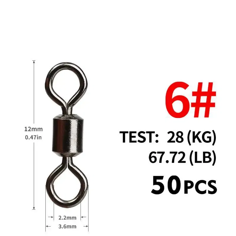 Color: Red - 50PCS/Lot Fishing Swivel Sizes Solid Connector Ball Bearing Snap Fishing Swivels Rolling Stainless Steel Beads