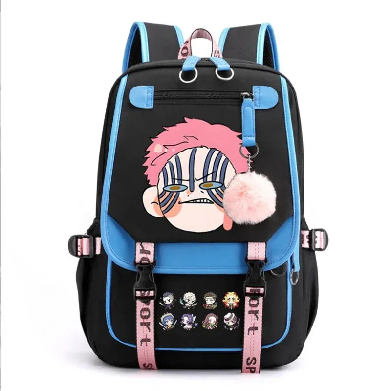 Color: Khaki, Size: 17 Inches - Demon Slayer Backpack Schoolbag USB Laptop Bag Tokitou Muichirou Kanroji Mitsuri Men Women Rucksack Travel Shoulder Outdoor Bags