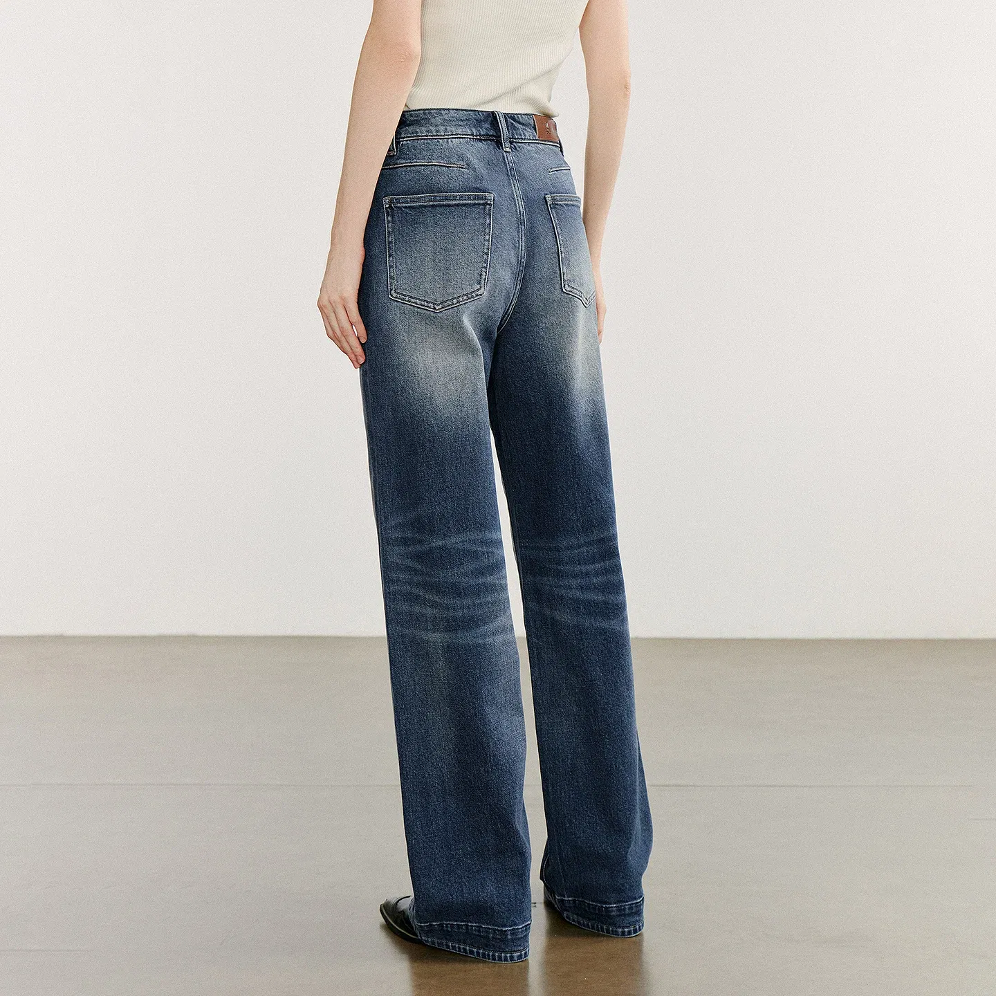 TOYOUTH Women Denim Jeans 2025 Autumn New Washed Lycra Cotton Straight Wide Leg Long Pants