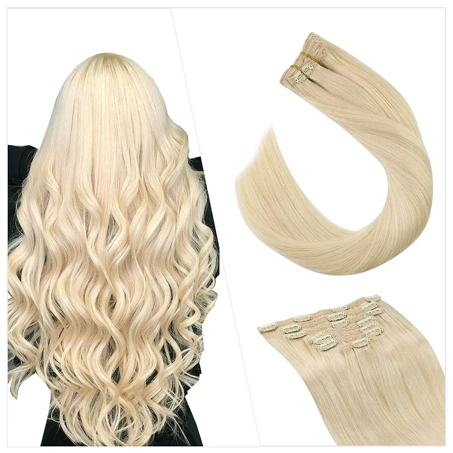 Color: Blue, Length: 24 Inches, Weight Per Package: 120g/Set - [16 Colors] Ugeat Clip in Hair Extensions Human Hair 14-22" Double Weft Remy Hair Full Head Clip in Extensions for Woman 7Pcs