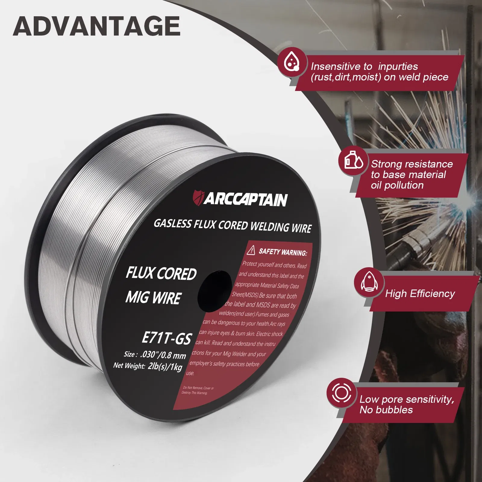 ARCCAPTINA MIG Welding Wire Mild Steel 0.8mm/0.9mm 1KG 1 Flux Cored Gasless E71T-GS Non-Gas For MIG Welding Machine Soldering