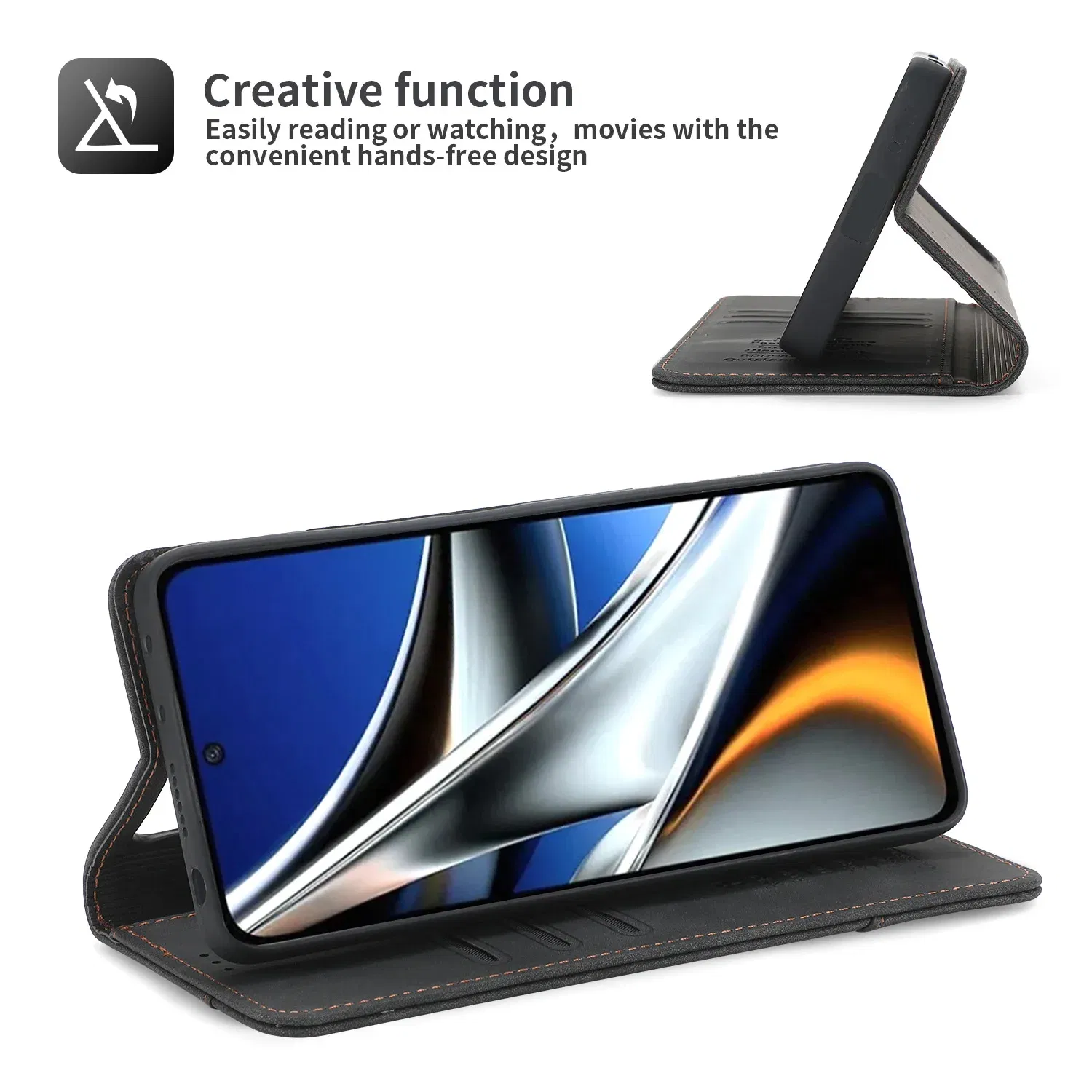 Color: black, Material: aluminum - Flip Leather Case For Xiaomi Mi 13 12T 11T 10T 11 12 Lite Pro 5G Poco F5 X5 Pro M6 M5S M4 F4 F3 X3 X4 GT Magnet Wallet Cover