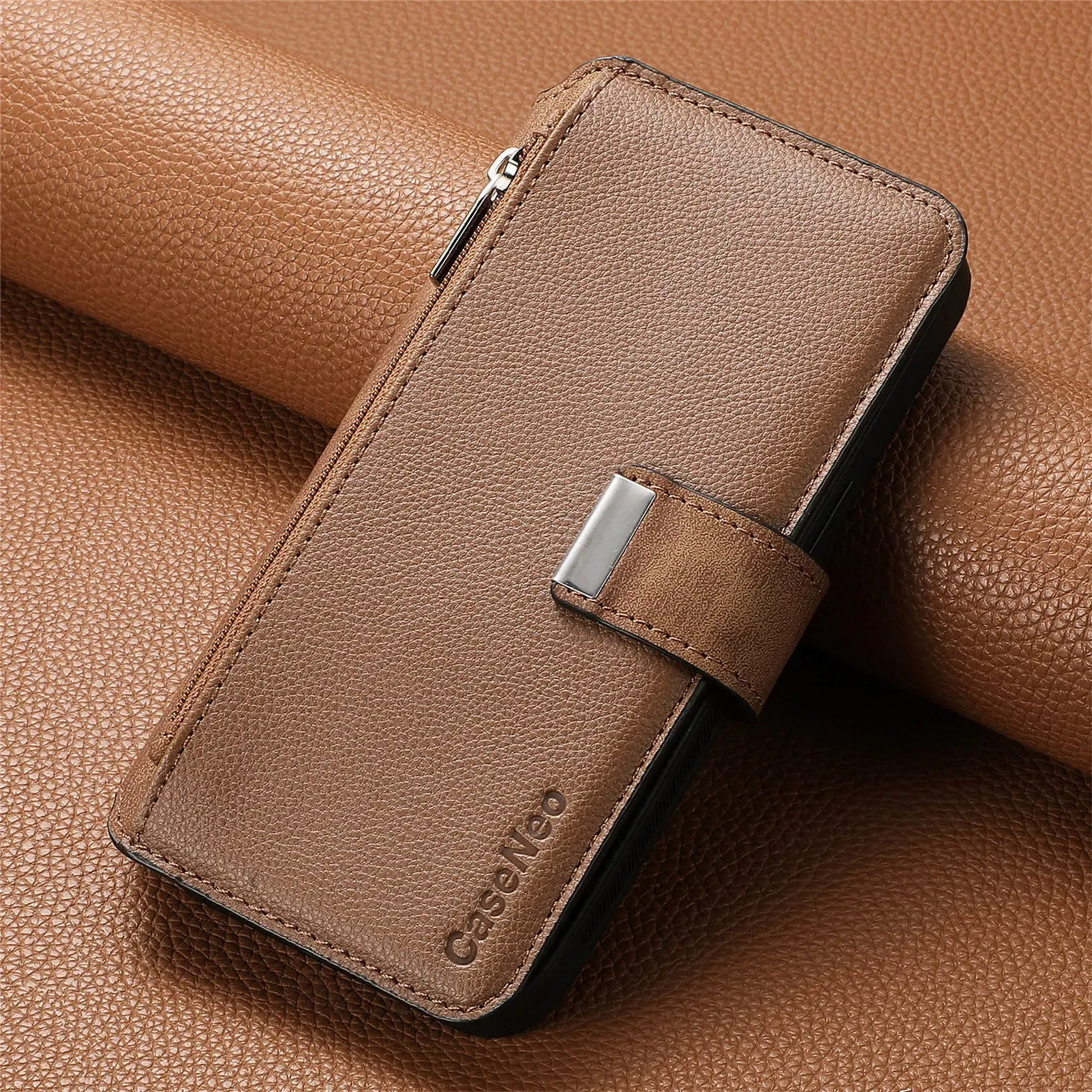 Color: black, Material: Plastic - With Magsafe Wallet Case For Xiaomi Poco X6 X5 X3 M6 M5S M4 M3 F6 F5 Pro F3 C31 Zipper Leather Multi 6 Card Slot Removable Cover