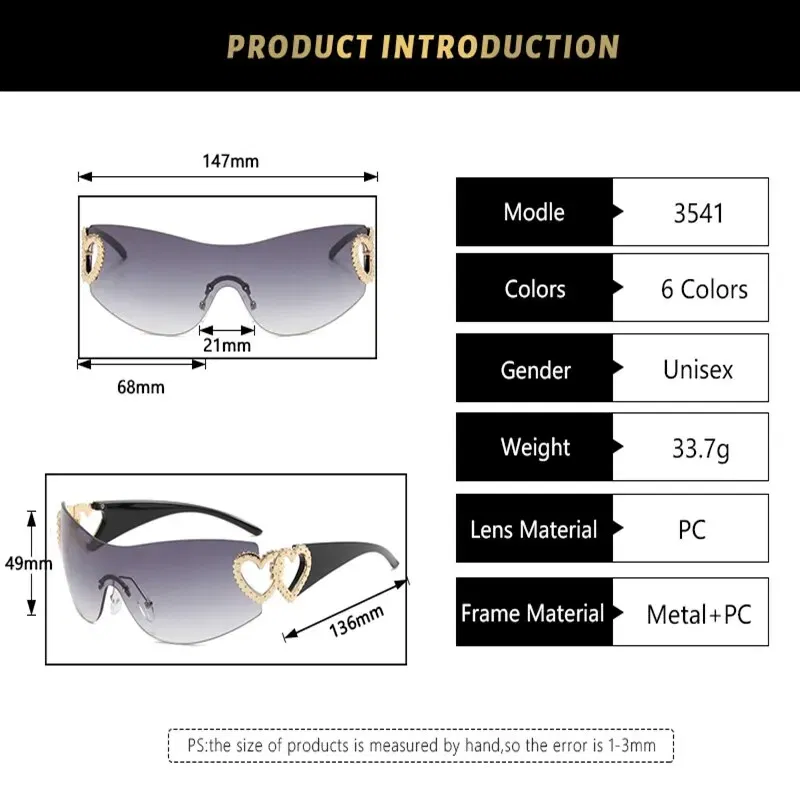 Frame Color: Gold, Lenses Color: Silver - Y2K Wrap Around Fashion Sunglasses For Women Men One-piece Gradient Lens Glasses Heart Design Hollow Temple Eyewear UV400