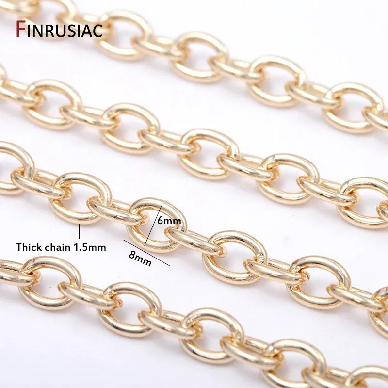 Color: green, Size: M - 14K Real Gold Plated Brass Metal Thick 1.5mm Round Cuban Chain For Jewelry Making DIY Necklace Bracelet Chains Findings