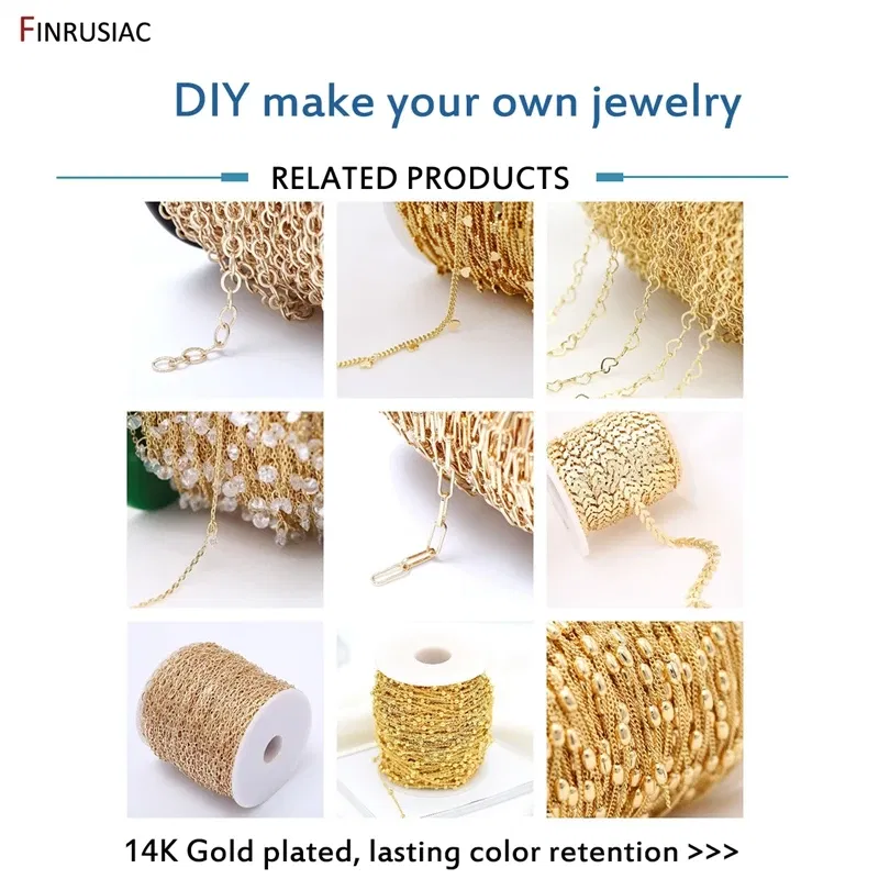 Color: green, Size: M - 14K Real Gold Plated Brass Metal Thick 1.5mm Round Cuban Chain For Jewelry Making DIY Necklace Bracelet Chains Findings