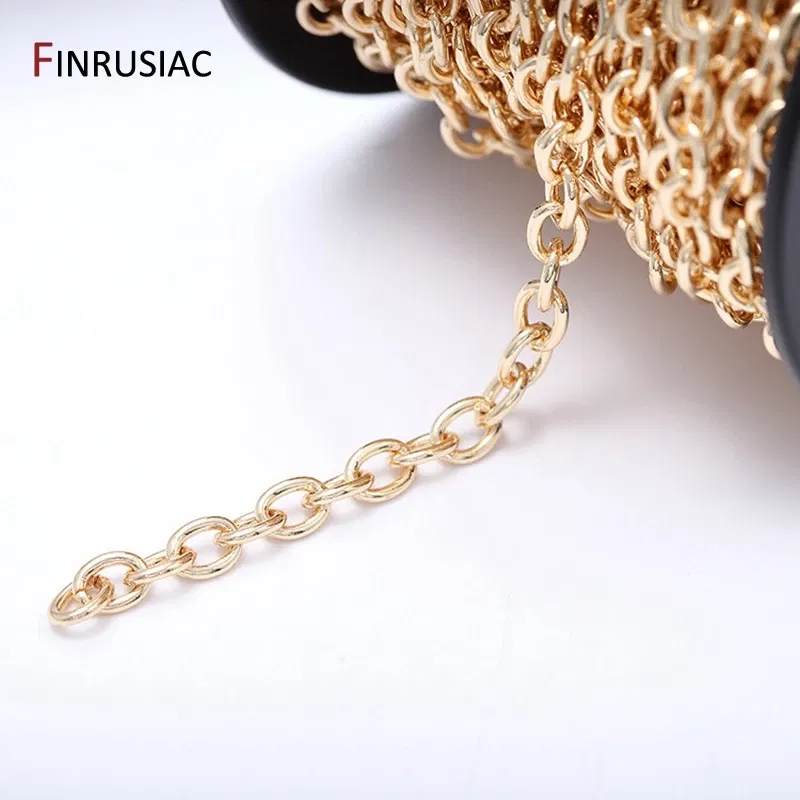 Color: green, Size: M - 14K Real Gold Plated Brass Metal Thick 1.5mm Round Cuban Chain For Jewelry Making DIY Necklace Bracelet Chains Findings