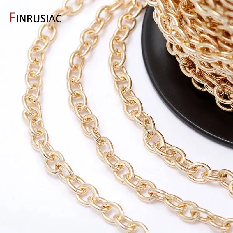 Color: green, Size: M - 14K Real Gold Plated Brass Metal Thick 1.5mm Round Cuban Chain For Jewelry Making DIY Necklace Bracelet Chains Findings
