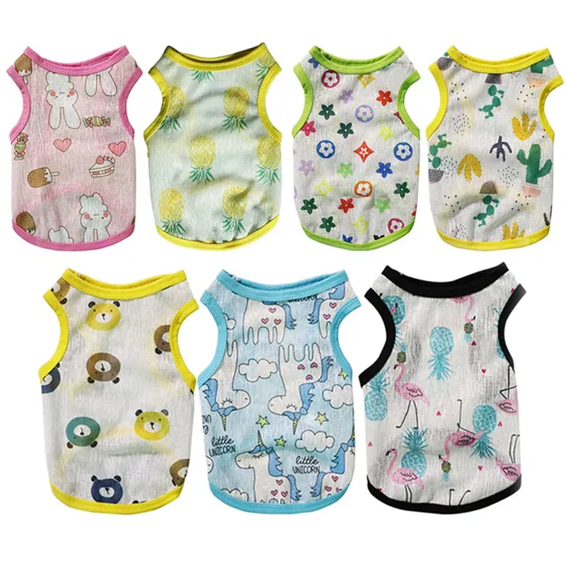 Color: Blue, Size: XL - Summer Dog Vest Ultra Thin Breathable Mesh Cloth Pet T-shirt for Small Dogs Cute Cartoon Print Puppy Cat Cheap Clothes Costumes