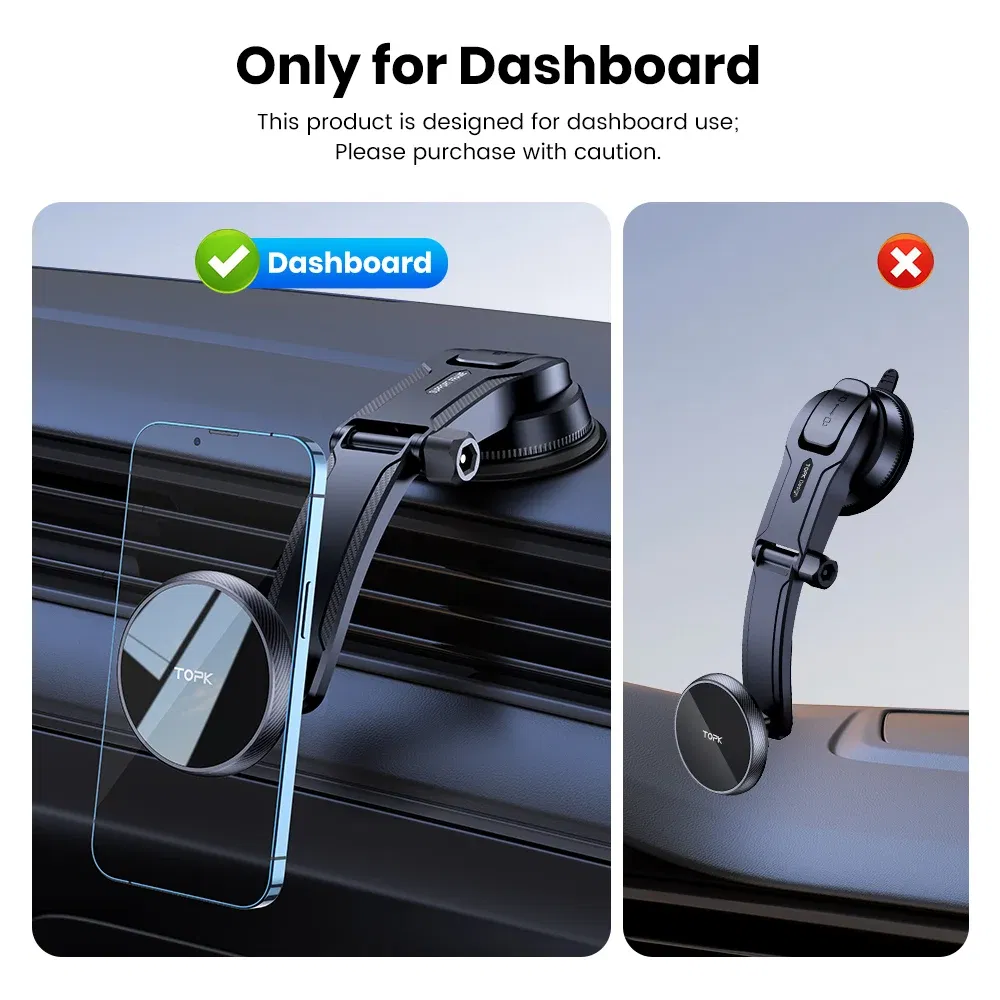 TOPK Mag-safe Magnetic Car Phone Holder Mount,Adjustable horizontally &vertically Single-Hand Operation for iPhone 15 14 13 Plus