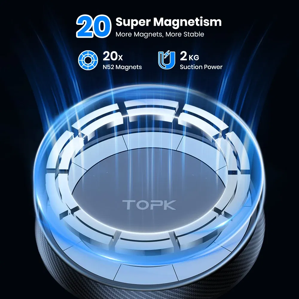 TOPK Mag-safe Magnetic Car Phone Holder Mount,Adjustable horizontally &vertically Single-Hand Operation for iPhone 15 14 13 Plus