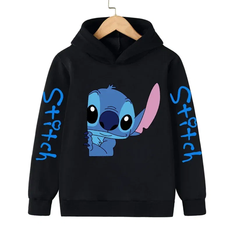 Color: black, Size: 40cm - New in Cool Stitch Hoodie Children Cartoon Clothes Kid Girl Boy Lilo and Stitch Sweatshirt Manga Hoody Baby Casual Top