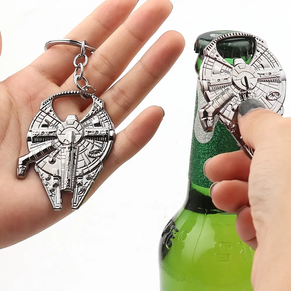 Color: GRAY, Ships From: CHINA - Disney Star Wars Keychain Spaceship Darth Vader Robot BB 8 Metal Pendant KeyRings Beer Bottle Opener Movie Jewelry for Men Gifts