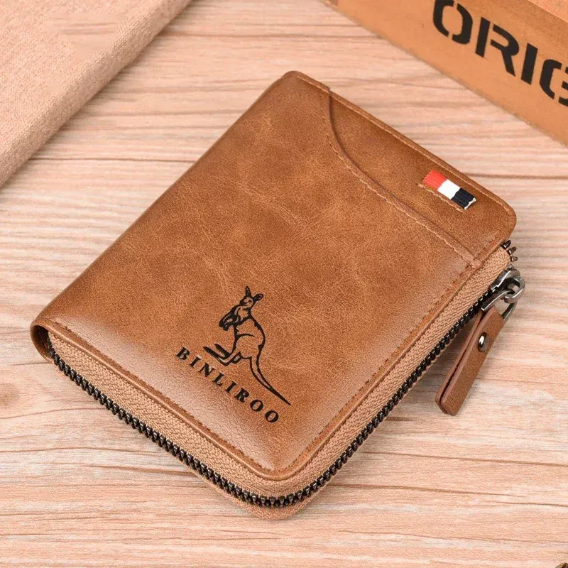 Color: black - Luxury Designer Leather Men's Wallet RFID Zipper Card Holder Wallets for Men Portable Short Male Wallets Handbag