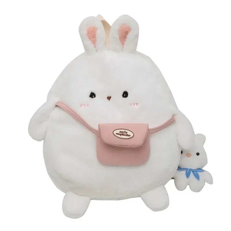 Color: Blue - 2024 New Cartoon Plush Rabbit Backpack Girl Cute Large Capacity Soft Bag Leisure Plush Book Bag Solid Color Crossbody Bag