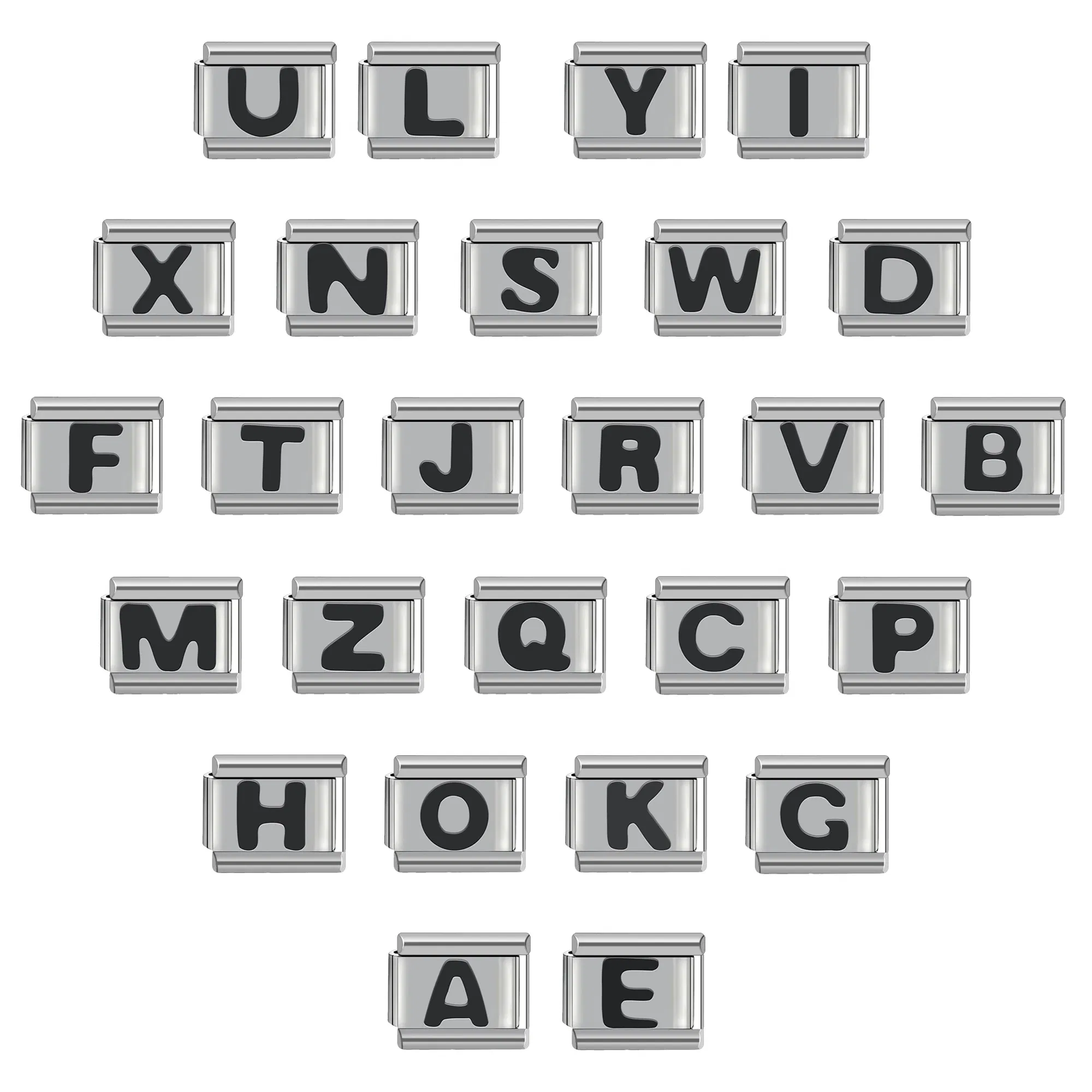 Metal Color: Dark Gold - Black 26 Letter 9mm Diy Italian Charm Stainless Steel Bracelet