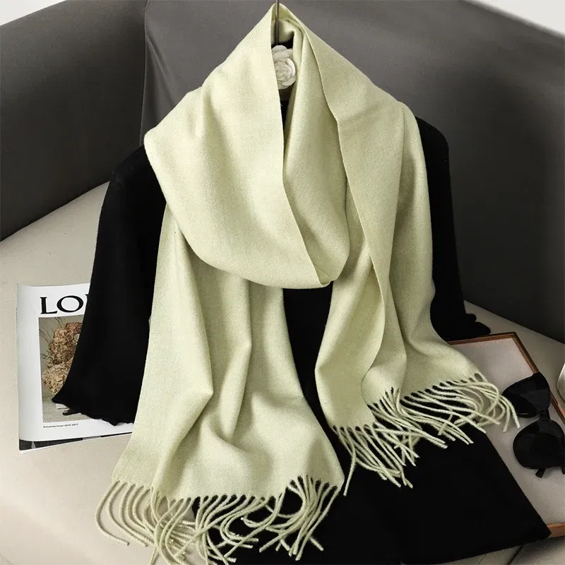 Color: Bright Yellow - New 62 Color Winter Scarf For Women Long Warm Cashmere Scarves Hijab Solid Lady Shawl Wrap Female Pashmina Bandana Head Scarfs