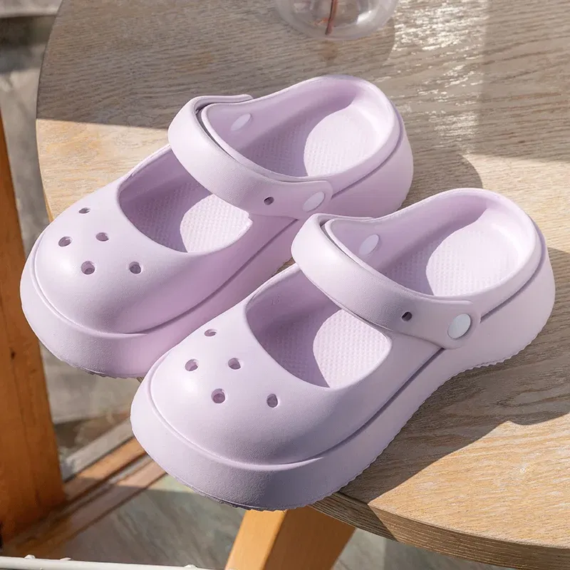 Color: PURPLE, Shoe Size: 39 - Summer Women Slippers Fashion Thick Bottom Hole Shoes EVA Slippers Anti Slip Baotou Slippers Outdoor Beach Sandals Slippers