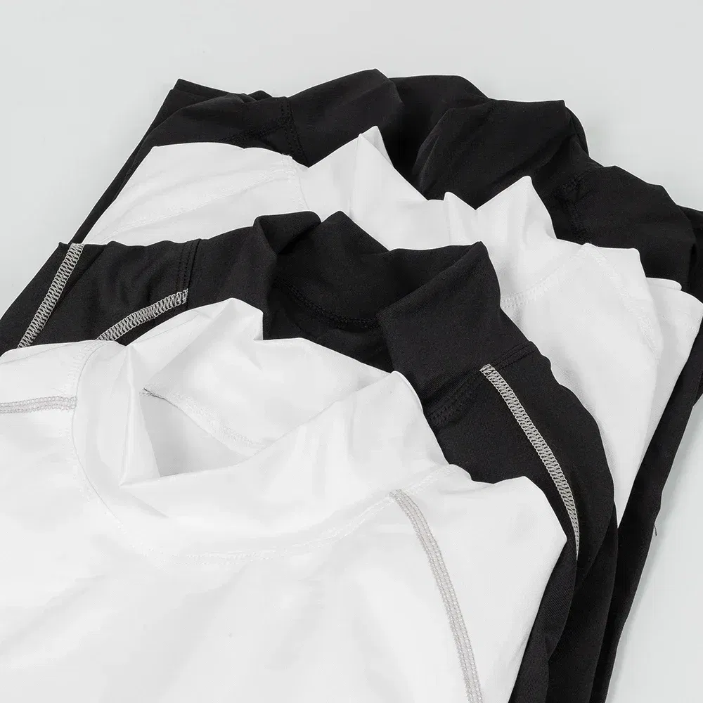 Color: Blue, Size: XXL - Men's Quick Dry Running T-shirt Workout Compression Shirt Turtleneck Long Sleeve Rash Guard Gym Base Layer Athletic Undershirt