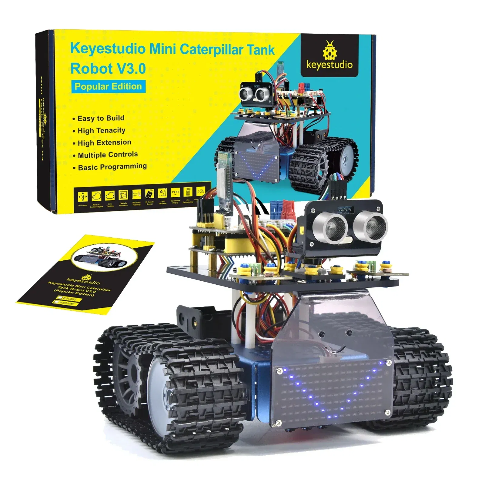 Newly Version! Keyestudio Mini Tank Robot Car V3.0 For Arduino Robot Car Kit DIY Electronic Kit STEM Kids Programmable Toys