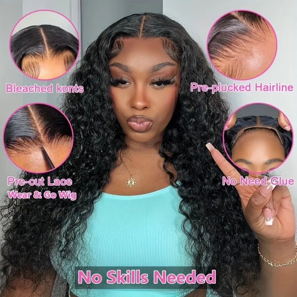 Stretched Length: 38inches, Hair Color: #12, Density: 180%, Ships From: CHINA - Glueless Wig Human Hair Ready To Wear Water Wave Lace Front Wig 4x4 5x5 Lace Closure Black Wig Curly HD Lace Frontal Human Hair