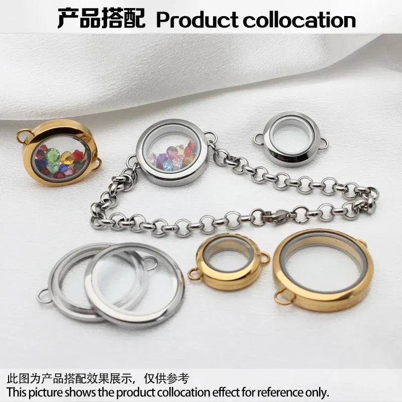 Metal Color: Dark Gold - 1pc 20mm 25mm 30mm Stainless Steel Floating Locket Glass Memory twist Locket silver gold color For Bracelet Jewelry Making