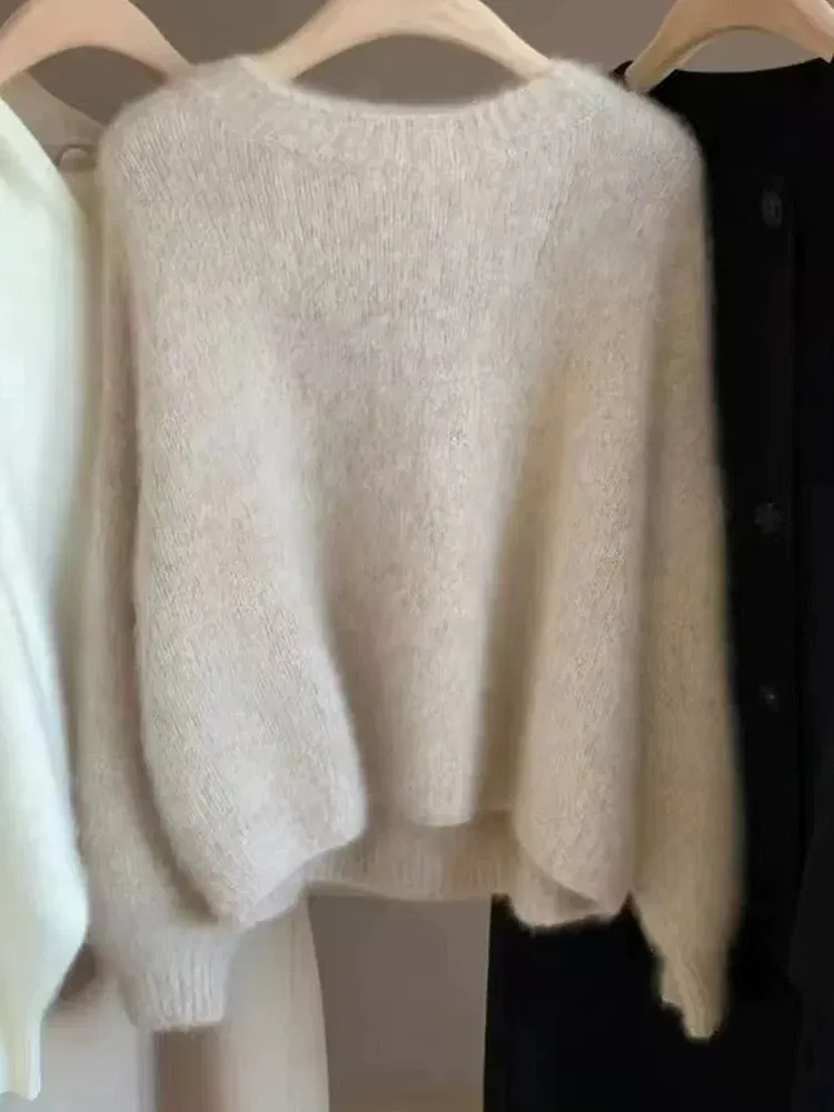 Color: Brown, Size: S, Ships From: CHINA - Autumn and Winter New Cashmere Sweater 100% Pure Wool Knitted Pullover for Women, Loose and Lazy Style Round Neck Soft Solid Top