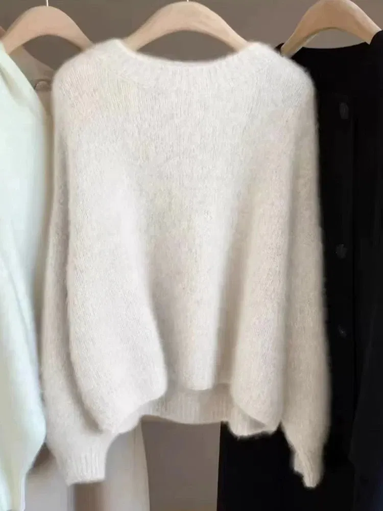 Color: Brown, Size: S, Ships From: CHINA - Autumn and Winter New Cashmere Sweater 100% Pure Wool Knitted Pullover for Women, Loose and Lazy Style Round Neck Soft Solid Top