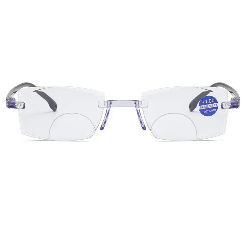 Eye Prescription: +400, Frame Color: WHITE - New Blue Light Blocking Scratch Resistant Bifocal Reading Glasses for Both Men Women Universal Frameless Design Power 0 To +4.0