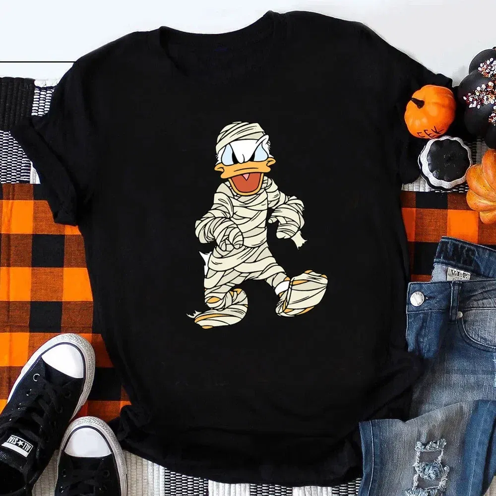 Color: Yellow, Kid Size: 4T - Funny Mickey Minnie Mummy Print Disney Children Cotton T Shirts Trick Treat Fashion Halloween Cute Kid Clothes Girls Streetwear