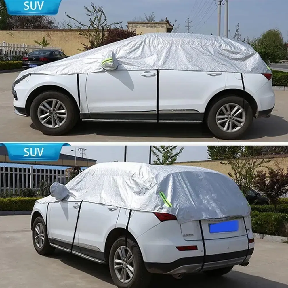 Color Name: GRAY, Ships From: CHINA - Universal Half Car Cover Shade Cover Outdoor Reflection Aluminum Film Waterproof Auto Cover For Sedan Hatchback Suv E2p5