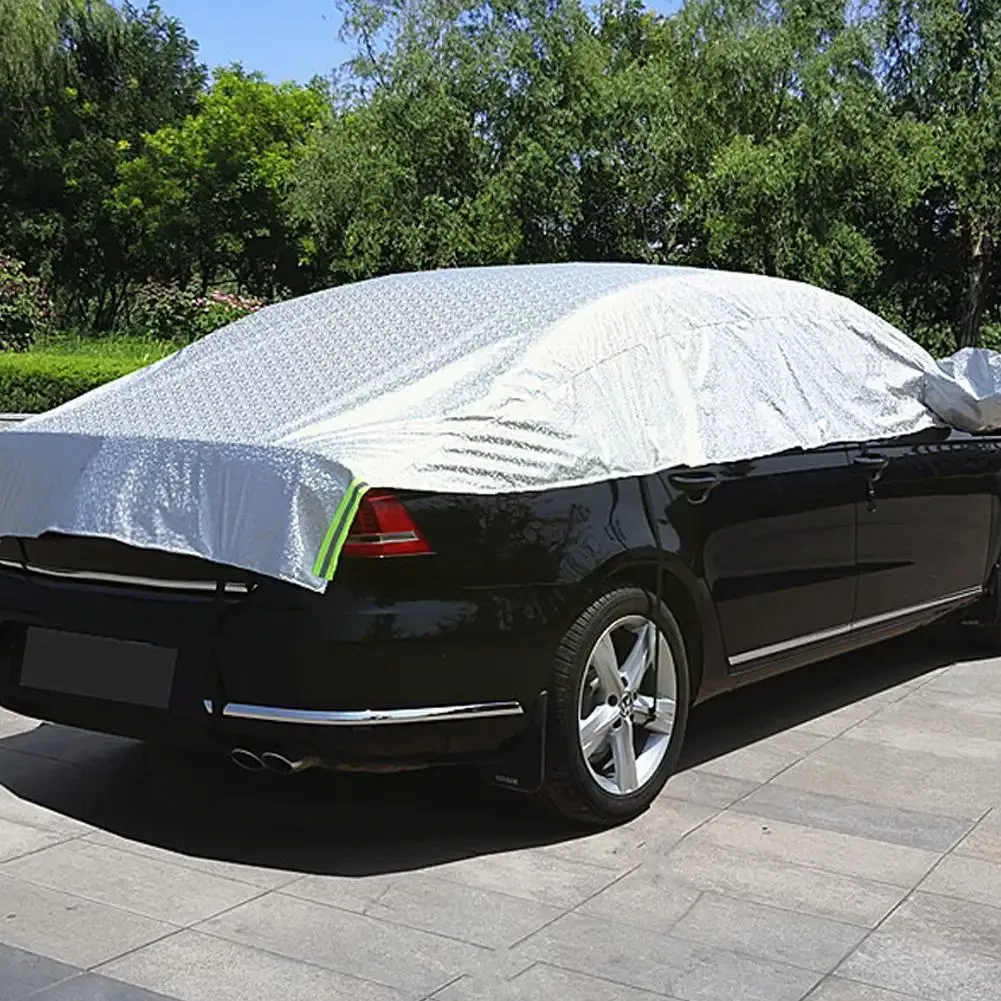 Color Name: GRAY, Ships From: CHINA - Universal Half Car Cover Shade Cover Outdoor Reflection Aluminum Film Waterproof Auto Cover For Sedan Hatchback Suv E2p5